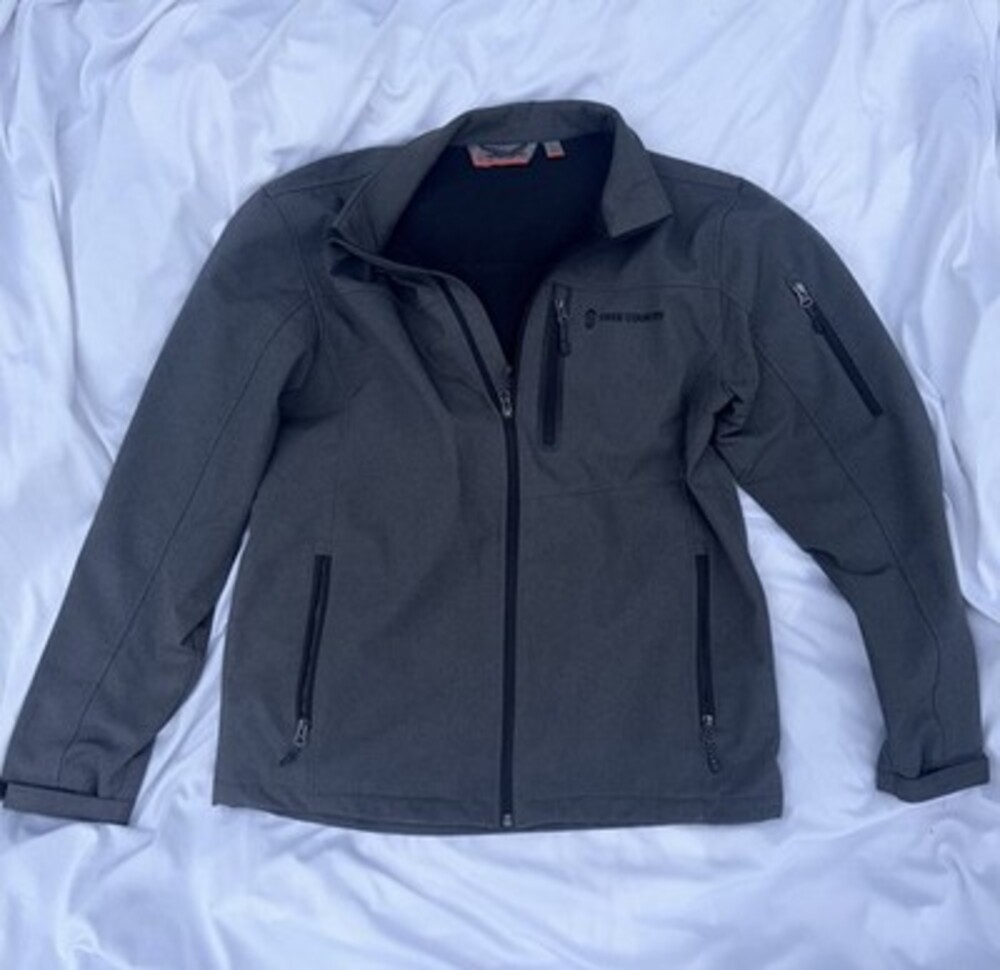 Free Country Men's Gray Softshell Full-Zip Jacket Zip Pockets Fleece Lined M